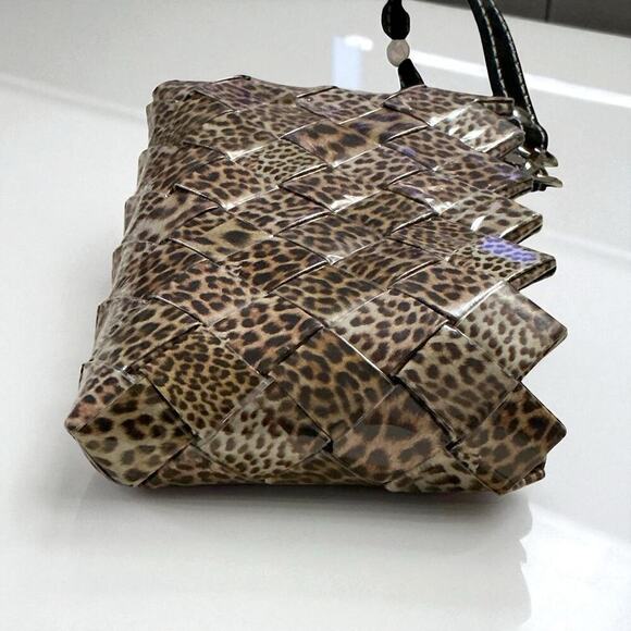 Nahui Ollin Wristlet Pouch Leopard Print Woven Recycled Candy Wrapper Coin Purse - Picture 7 of 9